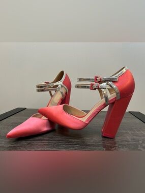 ASOS Pink Pointed Block Heel Pumps with Silver Straps